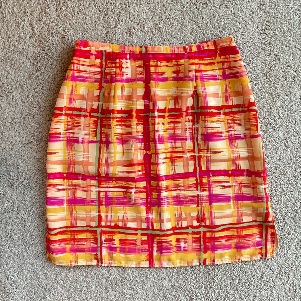 Intriguing Threads Vintage Colorful Plaid Pencil Skirt Size 14, Yellow Pink Red